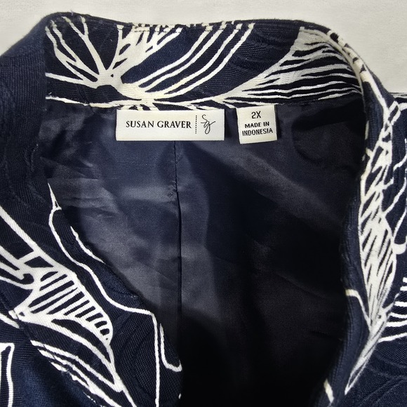 Susan Graver Blue‎ And White Floral Button Up Jacket Women's Size 2X - Picture 2 of 9